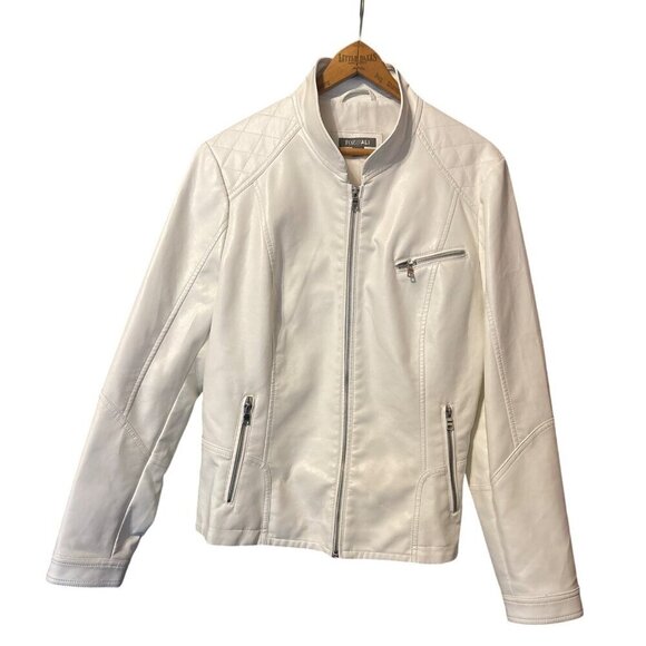 Women's Roz & Ali XL Ivory White Vegan Leather Front Zip Biker Jacket NWT AS IS - Picture 1 of 11